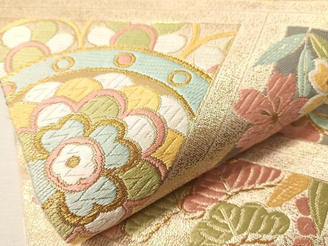 平和屋着物●六通柄袋帯　唐織　正倉院花文　金糸　正絹　逸品　CABI4058vp