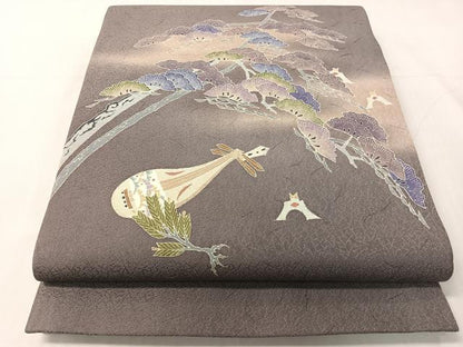 平和屋着物●友禅作家　東矢千嘉子　太鼓柄袋帯　うすぐも　松　楽器　正絹　逸品　未使用　CABI4060vp