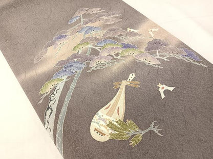 平和屋着物●友禅作家　東矢千嘉子　太鼓柄袋帯　うすぐも　松　楽器　正絹　逸品　未使用　CABI4060vp