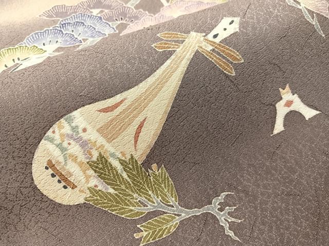 平和屋着物●友禅作家　東矢千嘉子　太鼓柄袋帯　うすぐも　松　楽器　正絹　逸品　未使用　CABI4060vp