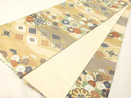 平和屋着物●六通柄袋帯　唐織　雪輪吉祥花文　金糸　正絹　逸品　未使用　CABI4061vp