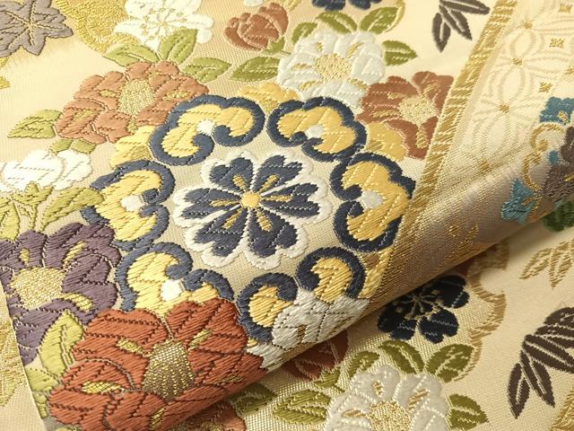 平和屋着物●六通柄袋帯　唐織　雪輪吉祥花文　金糸　正絹　逸品　未使用　CABI4061vp