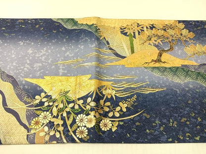 平和屋着物●両面　全通柄袋帯　道長松竹花文　銀通し地　正絹　逸品　CABI4063vp
