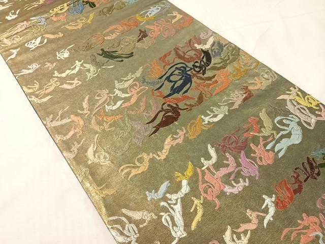 平和屋着物●世界的友禅作家　千地泰弘　総刺繍　全通柄袋帯　千地天女　金彩　引箔　色紙付き　正絹　逸品　未使用　CABI4064vp