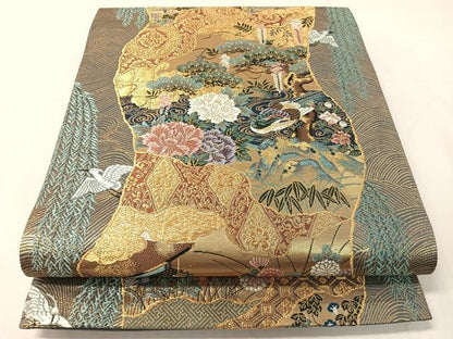 平和屋着物●六通柄袋帯　唐織　献上花鳥文　金糸　正絹　逸品　CABI4066vp