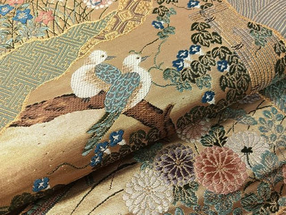 平和屋着物●六通柄袋帯　唐織　献上花鳥文　金糸　正絹　逸品　CABI4066vp