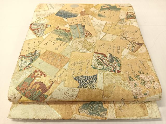 平和屋着物●両面　全通全景袋帯　百人一首　金糸　鈴乃屋扱い　正絹　逸品　CABI4067vp