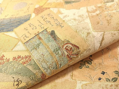 平和屋着物●両面　全通全景袋帯　百人一首　金糸　鈴乃屋扱い　正絹　逸品　CABI4067vp