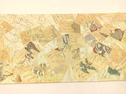 平和屋着物●両面　全通全景袋帯　百人一首　金糸　鈴乃屋扱い　正絹　逸品　CABI4067vp