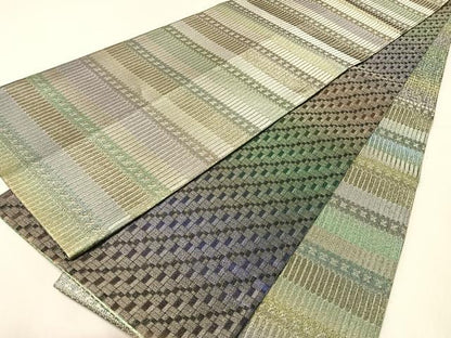 平和屋着物●一蔵コレクション　織の宝石・ダイヤモンドカット　新佐波理　両面　全通柄袋帯　吉祥甲冑定　金糸　正絹　逸品　CABI4070vp