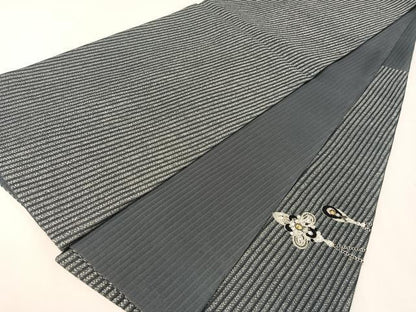 平和屋着物●太鼓柄袋帯　ビーズ　ラインストーン　ジュエリー　銀通し地　正絹　逸品　CABI4072vp