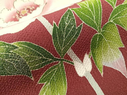 平和屋着物●九寸開き名古屋帯　枝牡丹　銀彩　鬼しぼ縮緬　正絹　逸品　CABI4073vp