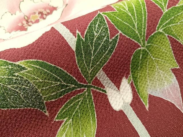 平和屋着物●九寸開き名古屋帯　枝牡丹　銀彩　鬼しぼ縮緬　正絹　逸品　CABI4073vp