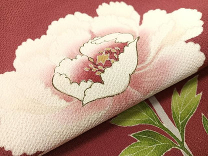 平和屋着物●九寸開き名古屋帯　枝牡丹　銀彩　鬼しぼ縮緬　正絹　逸品　CABI4073vp
