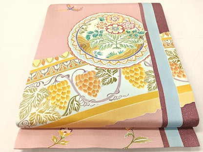 平和屋着物●六通柄袋帯　作家物　更紗鳳凰絵皿文　金彩　正絹　逸品　CABI4074vp