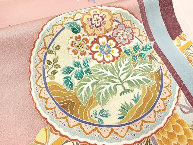 平和屋着物○六通柄袋帯 作家物 更紗鳳凰絵皿文 金彩