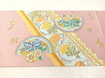 平和屋着物●六通柄袋帯　作家物　更紗鳳凰絵皿文　金彩　正絹　逸品　CABI4074vp