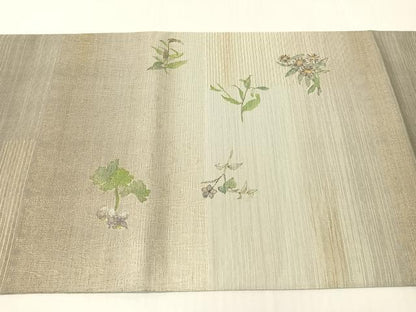 平和屋着物▽太鼓柄袋帯　スリーシーズン　春夏秋　櫛織　陶器花文　金糸　正絹　逸品　CABI4075vp