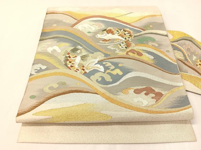 平和屋着物●爪掻き本綴れ　八寸名古屋帯　荒磯　金銀糸　正絹　逸品　CABI4077vp
