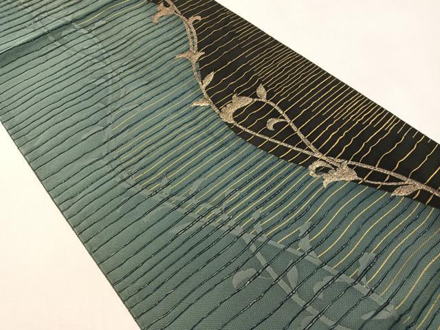 平和屋着物●六通柄京袋帯　おしゃれ館　唐草よろけ縞　金糸　正絹　逸品　CABI4080vp