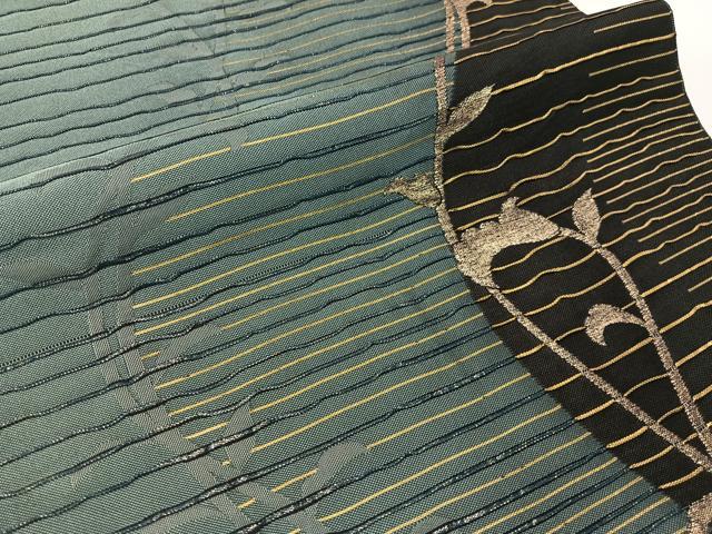 平和屋着物●六通柄京袋帯　おしゃれ館　唐草よろけ縞　金糸　正絹　逸品　CABI4080vp
