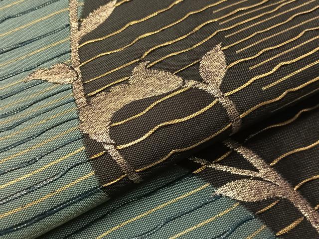 平和屋着物●六通柄京袋帯　おしゃれ館　唐草よろけ縞　金糸　正絹　逸品　CABI4080vp