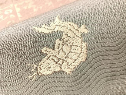 平和屋着物●九寸名古屋帯　唐織　市松花兎　金糸　正絹　逸品　CABI4082vp