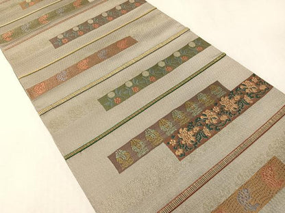 平和屋着物●六通柄袋帯　唐織　菱絢錦　あけぼの繭　金糸　正絹　逸品　CABI4089vp