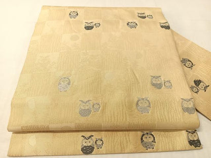 平和屋着物●九寸名古屋帯　藍　ミミズク　正絹　逸品　CABI4092vp