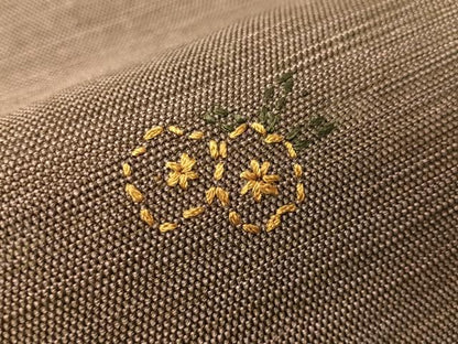 平和屋着物●総刺繍　刺し子　九寸名古屋帯　紬地　扇面花文　正絹　逸品　CABI4093vp