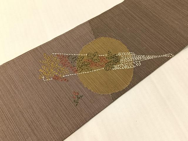 平和屋着物●総刺繍　刺し子　九寸名古屋帯　紬地　扇面花文　正絹　逸品　CABI4093vp
