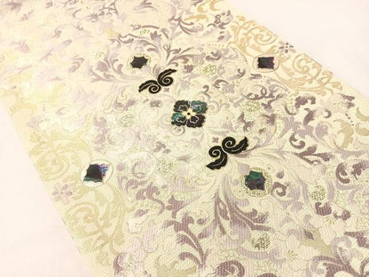 平和屋着物●螺鈿作家　藤本隆士　六通柄袋帯　花唐草文　金彩　正絹　逸品　CABI4098vp