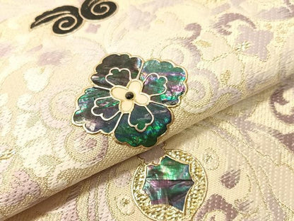 平和屋着物●螺鈿作家　藤本隆士　六通柄袋帯　花唐草文　金彩　正絹　逸品　CABI4098vp