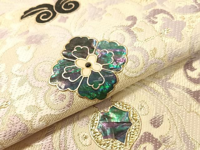 平和屋着物●螺鈿作家　藤本隆士　六通柄袋帯　花唐草文　金彩　正絹　逸品　CABI4098vp