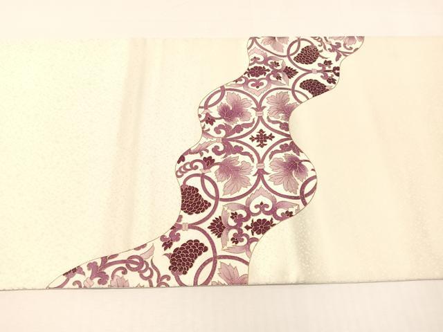 平和屋着物●太鼓柄袋帯　刺繍　道長更紗唐草文　銀通し地　正絹　逸品　CABI4099vp