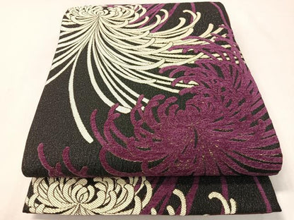 平和屋着物●両面　六通柄袋帯　モール　乱菊　黒地　金銀糸　正絹　逸品　CABI4100vp