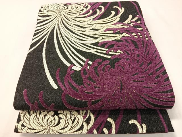 平和屋着物●両面　六通柄袋帯　モール　乱菊　黒地　金銀糸　正絹　逸品　CABI4100vp