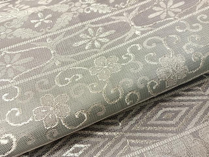 平和屋着物●両面　全通柄袋帯　花唐草横段文　銀糸　正絹　逸品　CABI4105vp