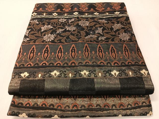 平和屋着物●六通柄袋帯　唐織　横段更紗文　金糸　正絹　逸品　CABI4106vp