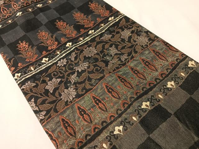 平和屋着物●六通柄袋帯　唐織　横段更紗文　金糸　正絹　逸品　CABI4106vp
