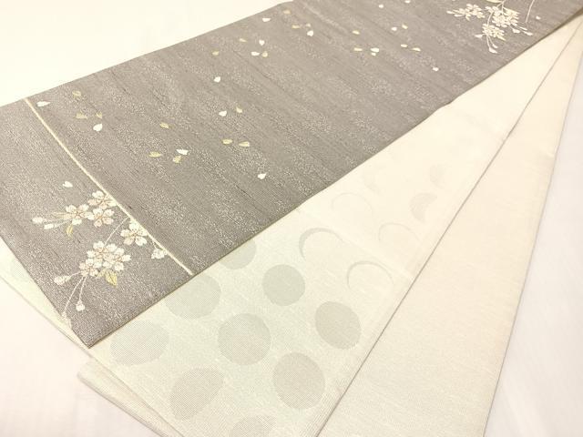 平和屋着物●両面　六通柄袋帯　嵐山さくら桟敷　枝垂れ桜　月の満ち欠け　金銀糸　正絹　逸品　CABI4109vp
