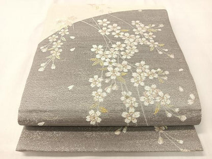 平和屋着物●両面　六通柄袋帯　嵐山さくら桟敷　枝垂れ桜　月の満ち欠け　金銀糸　正絹　逸品　CABI4109vp