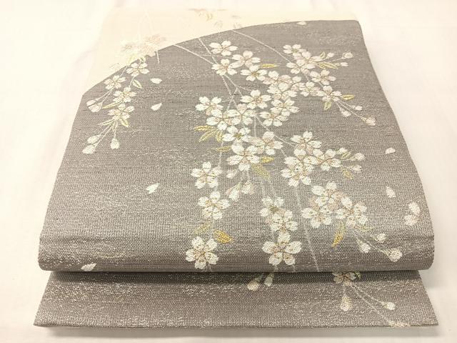 平和屋着物●両面　六通柄袋帯　嵐山さくら桟敷　枝垂れ桜　月の満ち欠け　金銀糸　正絹　逸品　CABI4109vp