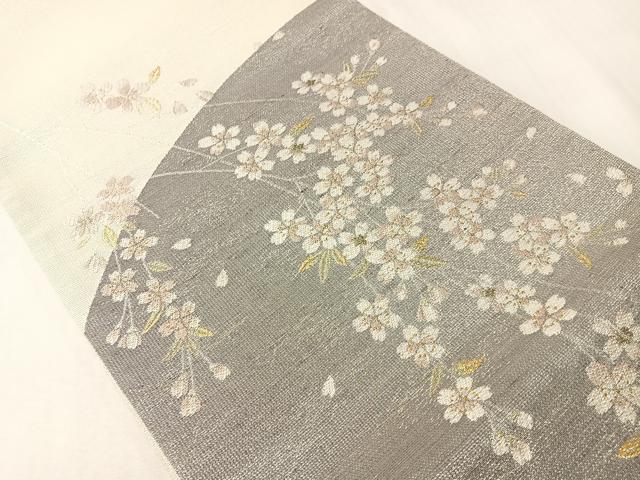 平和屋着物●両面　六通柄袋帯　嵐山さくら桟敷　枝垂れ桜　月の満ち欠け　金銀糸　正絹　逸品　CABI4109vp