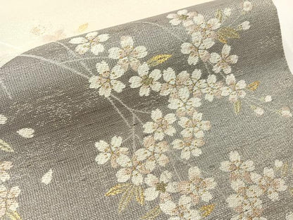 平和屋着物●両面　六通柄袋帯　嵐山さくら桟敷　枝垂れ桜　月の満ち欠け　金銀糸　正絹　逸品　CABI4109vp
