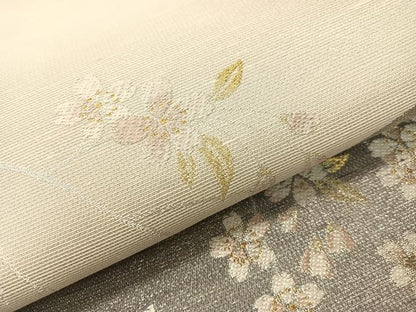 平和屋着物●両面　六通柄袋帯　嵐山さくら桟敷　枝垂れ桜　月の満ち欠け　金銀糸　正絹　逸品　CABI4109vp