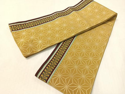 平和屋着物●本場筑前博多織　半幅帯　麻の葉間道　正絹　逸品　CABI4114vp