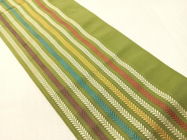 平和屋着物●本場筑前博多織　両面　半幅帯　間道　正絹　逸品　CABI4115vp