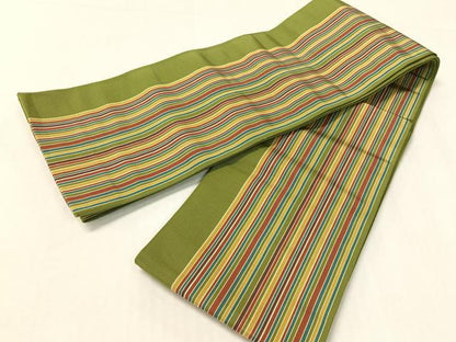平和屋着物●本場筑前博多織　両面　半幅帯　間道　正絹　逸品　CABI4115vp