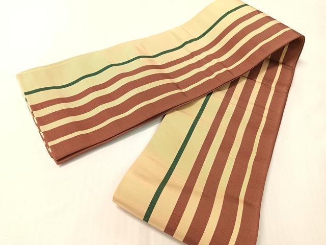 平和屋着物●本場筑前博多織　両面　半幅帯　流水間道　正絹　逸品　未使用　CABI4116vp